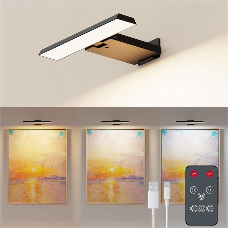Koopala LED Picture Lights with 6000mAH Rechargeable Battery Powered, CRI≥95 Cordless Over Painting Wall Mounted Lamps with 5 Brightness,3 Color Temp, Dimmable Display Lights for Art Photo Dartboard - Image 1